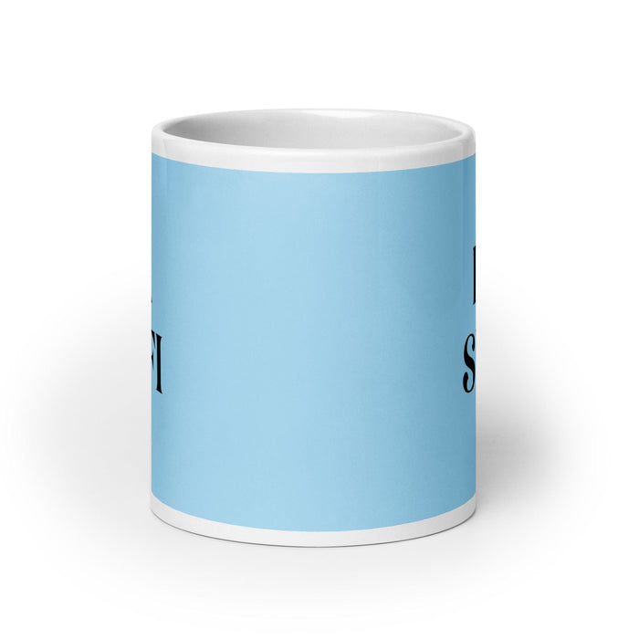 La Sufi La tasse à café amusante pour le travail à domicile et au bureau La Sufi Cadeau de fierté mexicaine espagnole Tasse blanche brillante Carte bleu ciel