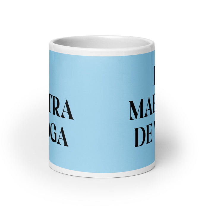 La Maestra De Yoga The Yoga Master Funny Home Office Work Coffee Mug Mexican Spanish Pride Gift White Glossy Cup Sky Blue Card Mug