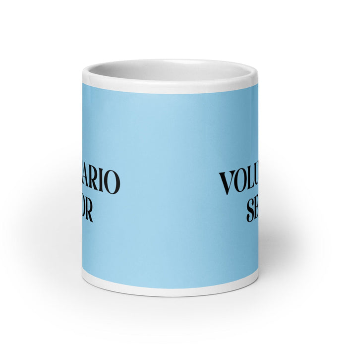 El Voluntario Senior The Senior Volunteer Funny Home Office Work Coffee Mug Mexican Spanish Pride Gift White Glossy Cup Sky Blue Card Mug