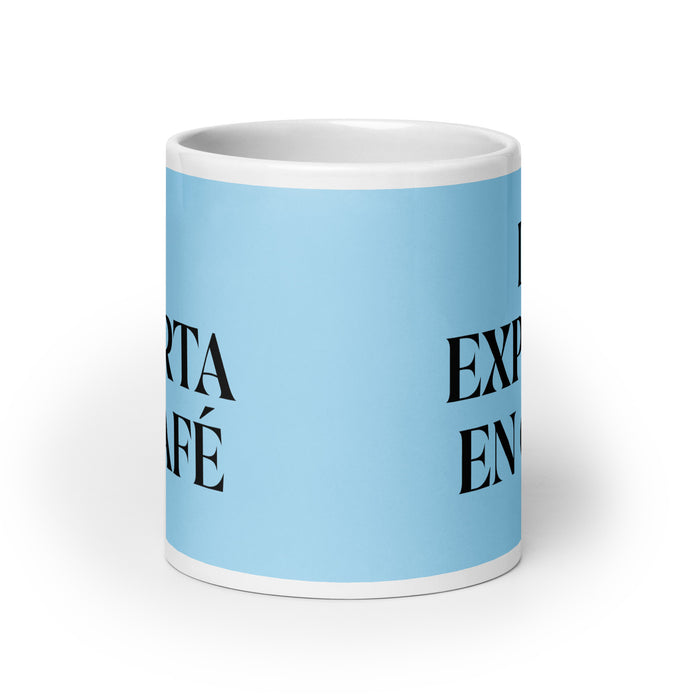 La Experta En Café The Coffee Expert Funny Home Office Work Coffee Mug Mexican Spanish Pride Gift White Glossy Cup Sky Blue Card Mug