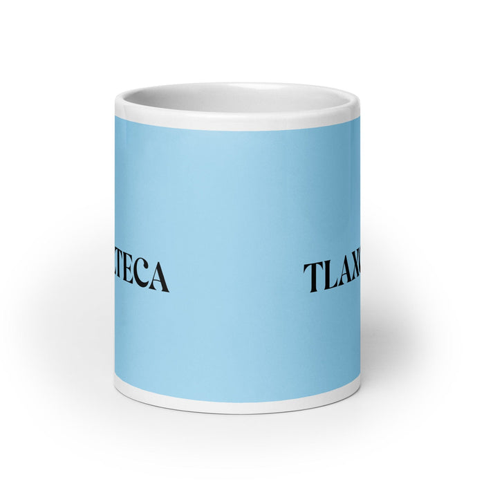 La Tlaxcalteca Le résident de Tlaxcala Drôle Bureau à domicile Travail Tasse à café Cadeau de fierté espagnole mexicaine Tasse blanche brillante Carte bleu ciel Tasse