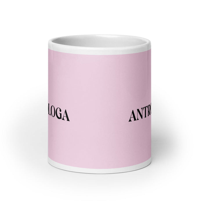 La Antropóloga, die Anthropologin, lustige Kaffeetasse für Zuhause, Büro, Arbeit, mexikanisches spanisches Pride-Geschenk, weiße glänzende Tasse, hellrosa Kartentasse