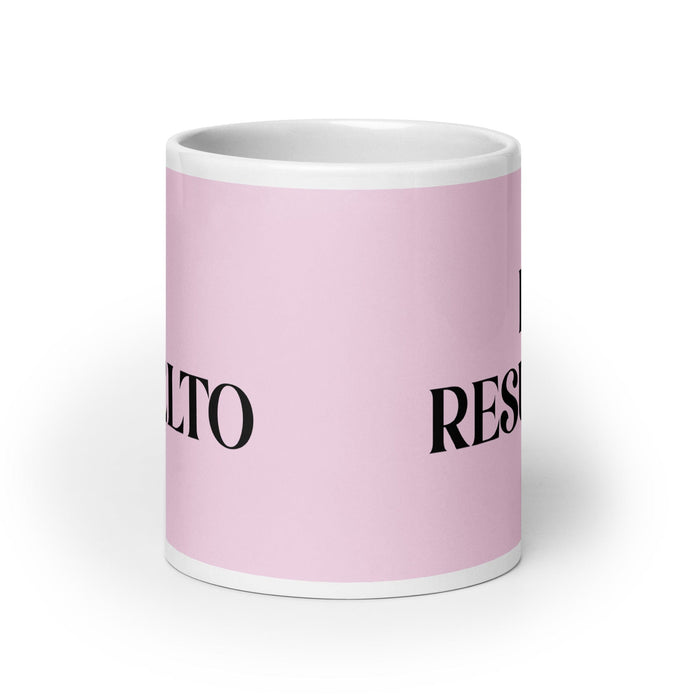 El Resuelto The determined One Tasse à café amusante pour le travail à domicile ou au bureau Cadeau de fierté mexicaine espagnole Tasse blanche brillante Carte rose clair