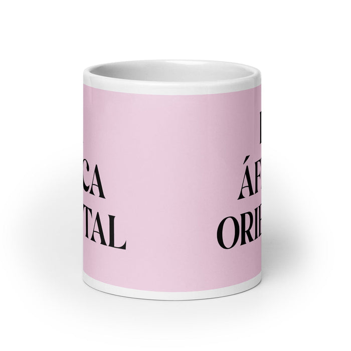 La África Oriental, die ostafrikanische, lustige Kaffeetasse für Zuhause, Büro und Arbeit, mexikanisches spanisches Pride-Geschenk, weiße glänzende Tasse, hellrosa Kartentasse