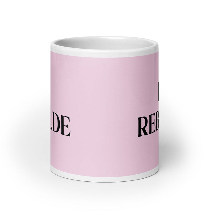 El Rebelde The Rebel - Taza de café divertida para el hogar, la oficina, el trabajo, el orgullo mexicano, regalo, taza blanca brillante, taza con tarjeta rosa claro