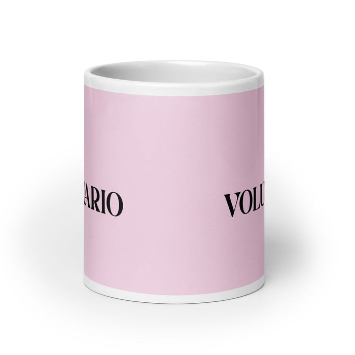 Lustige Kaffeetasse mit Aufschrift „El Voluntario, der Freiwillige“, für Zuhause, Büro, Arbeit, mexikanisches spanisches Stolzgeschenk, weiße glänzende Tasse, hellrosa Kartentasse