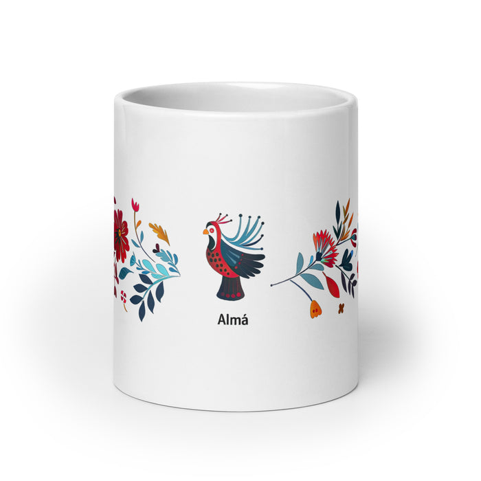 Alma Exclusive Name Art Piece Home Office Work Coffee Mug Mexican Spanish Pride Gift Cup One-Of-A-Kind Calligraphy White Glossy Mug | A18