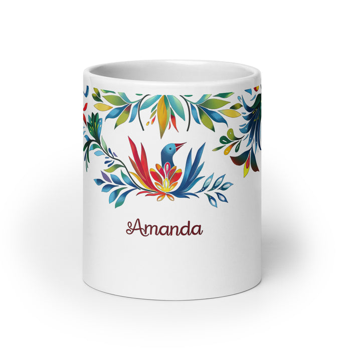 Taza de café exclusiva con nombre de Amanda, obra de arte para el hogar, la oficina, el trabajo, regalo de orgullo mexicano y español, taza blanca brillante con caligrafía única en su tipo | A4