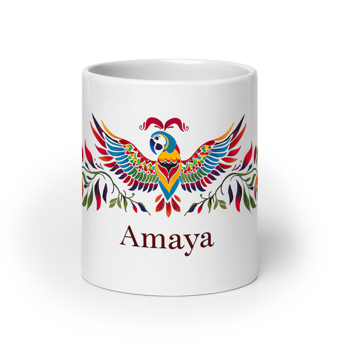 Tasse à café Amaya Exclusive Name Art Piece Home Office Work Tasse cadeau Mexican Spanish Pride Tasse à calligraphie unique en son genre Tasse blanche brillante | A3