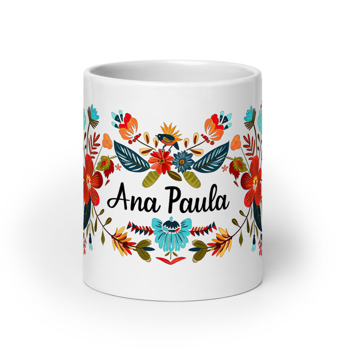 Tasse à café exclusive avec nom Ana Paula, tasse à café pour le travail à domicile, la fierté mexicaine et espagnole, tasse à calligraphie unique, blanche et brillante | A18