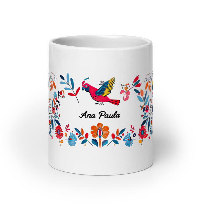 Taza de café exclusiva con nombre de Ana Paula, para el hogar, la oficina, el trabajo, regalo de orgullo mexicano y español, taza blanca brillante con caligrafía única en su tipo | A34