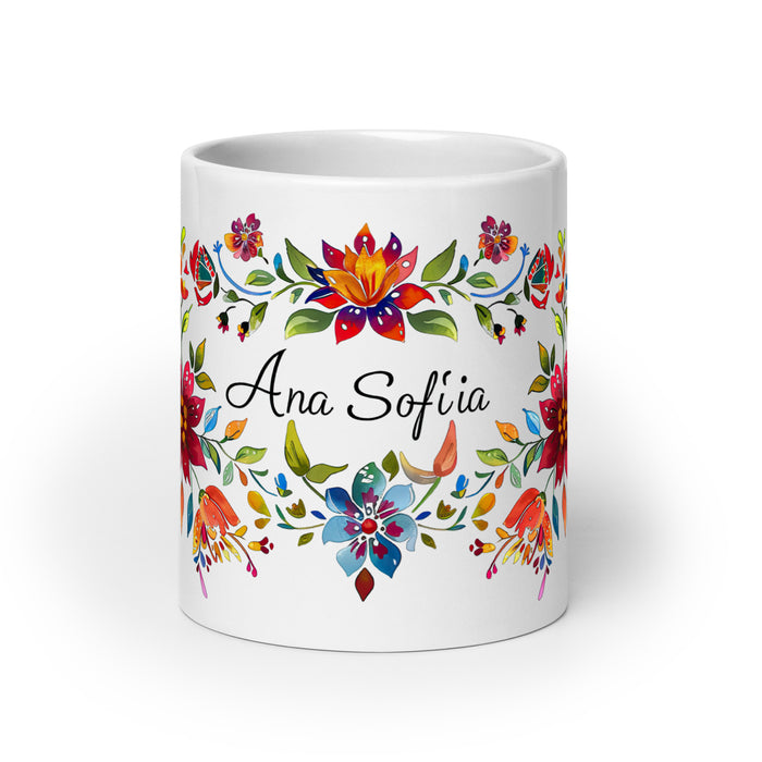 Taza de café exclusiva con nombre de Ana Sofía, para el hogar, la oficina, el trabajo, regalo de orgullo mexicano y español, taza blanca brillante con caligrafía única en su tipo | A1