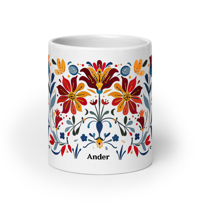 Taza de café exclusiva con nombre de Ander, obra de arte para el hogar, la oficina, el trabajo, regalo de orgullo mexicano español, taza blanca brillante con caligrafía única en su tipo | A5