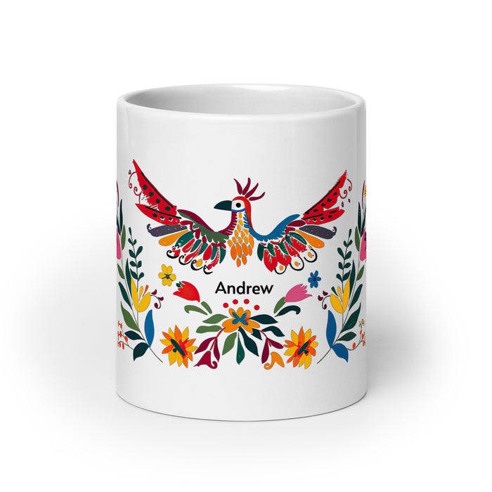 Tasse à café exclusive avec nom d'Andrew, tasse à café pour le travail à domicile, tasse cadeau de fierté espagnole mexicaine, tasse blanche brillante avec calligraphie unique en son genre | A4