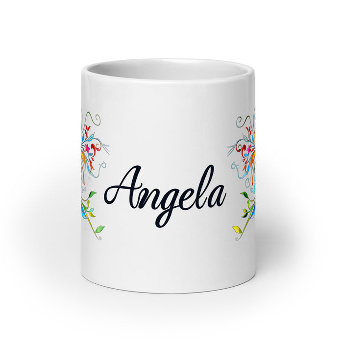 Tasse à café exclusive avec nom d'Ángela, tasse à café pour le travail à domicile, tasse cadeau de fierté espagnole mexicaine, tasse blanche brillante avec calligraphie unique en son genre | Á4