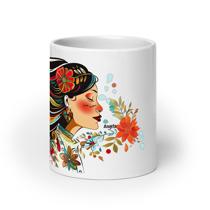 Tasse à café exclusive avec nom d'Ángela, tasse à café pour le travail à domicile, tasse cadeau de fierté espagnole mexicaine, tasse blanche brillante avec calligraphie unique en son genre | Á11