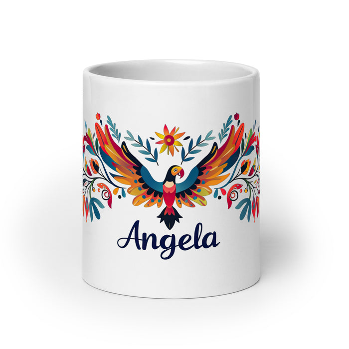 Taza de café exclusiva con nombre de Ángela, para el hogar, la oficina, el trabajo, regalo de orgullo mexicano español, taza blanca brillante con caligrafía única en su tipo | Á14