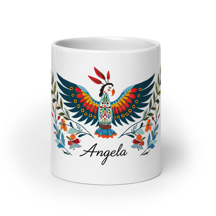 Ángela Exclusive Name Art Piece Home Office Work Coffee Mug Mexican Spanish Pride Gift Cup One-Of-A-Kind Calligraphy White Glossy Mug | Á23