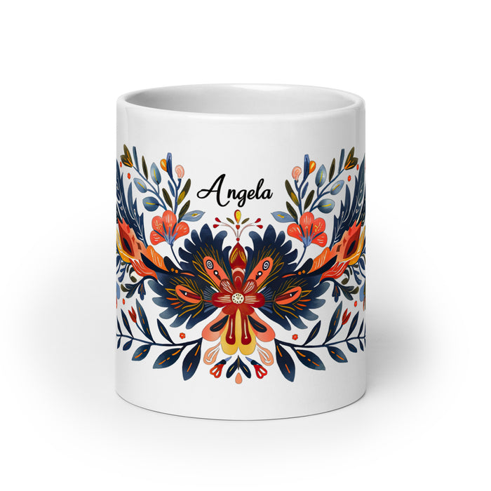 Taza de café exclusiva con nombre de Ángela, obra de arte para el hogar, la oficina, el trabajo, regalo de orgullo mexicano español, taza blanca brillante con caligrafía única en su tipo | Á29