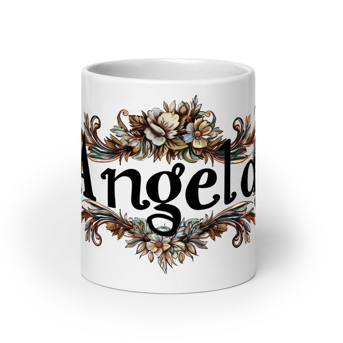 Taza de café exclusiva con nombre de Ángela, obra de arte para el hogar, la oficina, el trabajo, regalo de orgullo mexicano español, taza blanca brillante con caligrafía única en su tipo | Á30