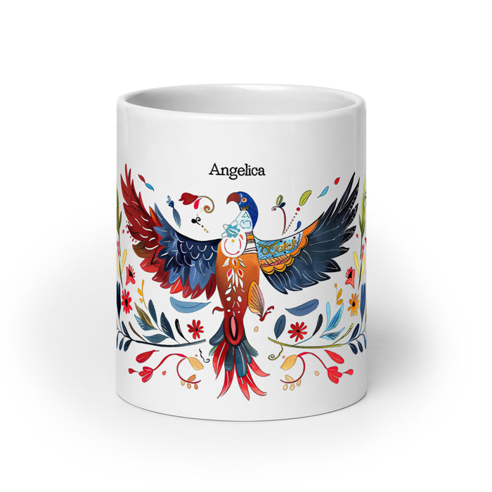 Taza de café exclusiva con nombre de Angélica, para el hogar, la oficina, el trabajo, regalo de orgullo mexicano y español, taza blanca brillante con caligrafía única en su tipo | A5