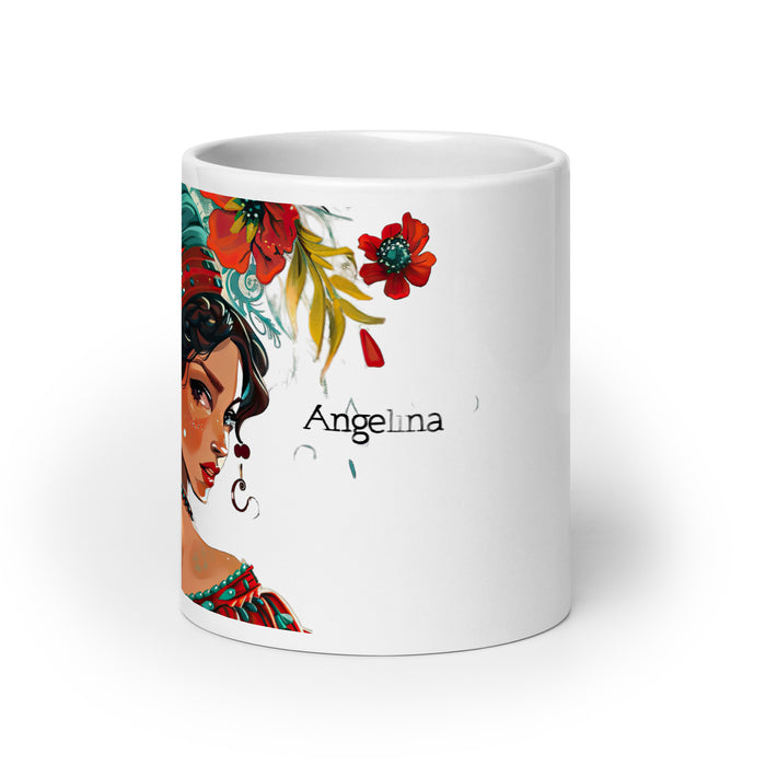 Tasse à café avec nom exclusif Angelina, tasse à café pour le travail à domicile, le bureau, la fierté mexicaine et espagnole, tasse cadeau, calligraphie unique en son genre, tasse blanche brillante | A5