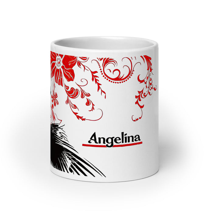 Angelina Exclusive Name Art Piece Home Office Lavoro Tazza da caffè Tazza regalo orgoglio spagnolo messicano Tazza unica nel suo genere Calligrafia Tazza bianca lucida | A6