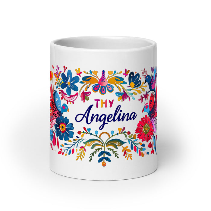 Angelina Exclusive Name Art Piece Home Office Lavoro Tazza da caffè Tazza regalo orgoglio spagnolo messicano Tazza unica nel suo genere Calligrafia Tazza bianca lucida | A14