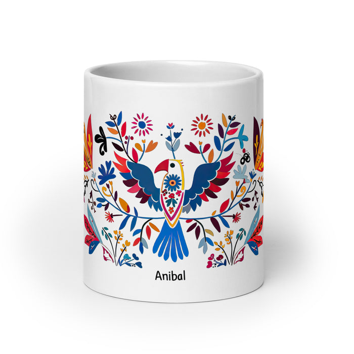 Aníbal – Exklusives Namenskunstwerk, Kaffeetasse für Zuhause, Büro, Arbeit, mexikanischer und spanischer Stolz, Geschenktasse, einzigartige Kalligraphie, weiß glänzend, A1