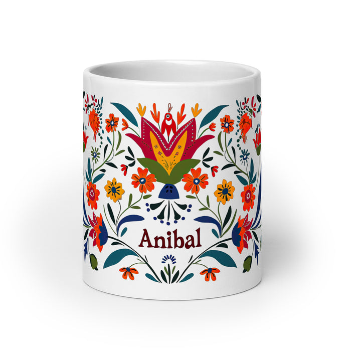 Tasse à café exclusive avec nom Aníbal, tasse à café pour le travail à domicile, la fierté espagnole mexicaine, tasse cadeau, calligraphie unique, tasse blanche brillante | A9