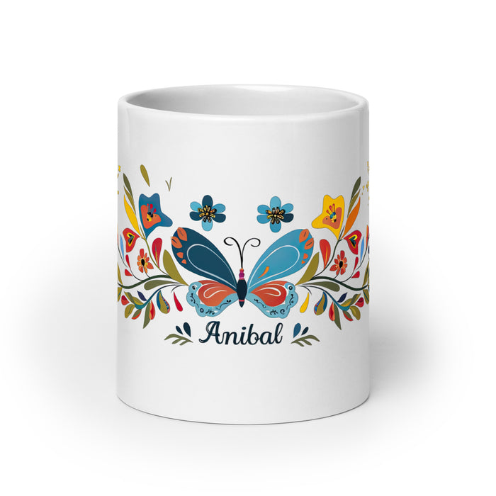 Tasse à café exclusive avec nom Aníbal, tasse à café pour le travail à domicile, le bureau, la fierté espagnole mexicaine, tasse cadeau, calligraphie unique, tasse blanche brillante | A10