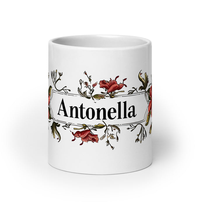 Antonella Exclusive Name Art Piece Home Office Work Coffee Mug Mexican Spanish Pride Gift Cup One-Of-A-Kind Calligraphy White Glossy Mug | A7