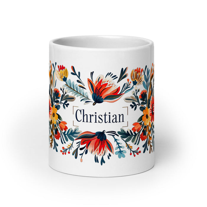 Taza de café con nombre cristiano exclusivo, obra de arte para el hogar, la oficina, el trabajo, regalo de orgullo mexicano y español, taza blanca brillante con caligrafía única en su tipo | C8