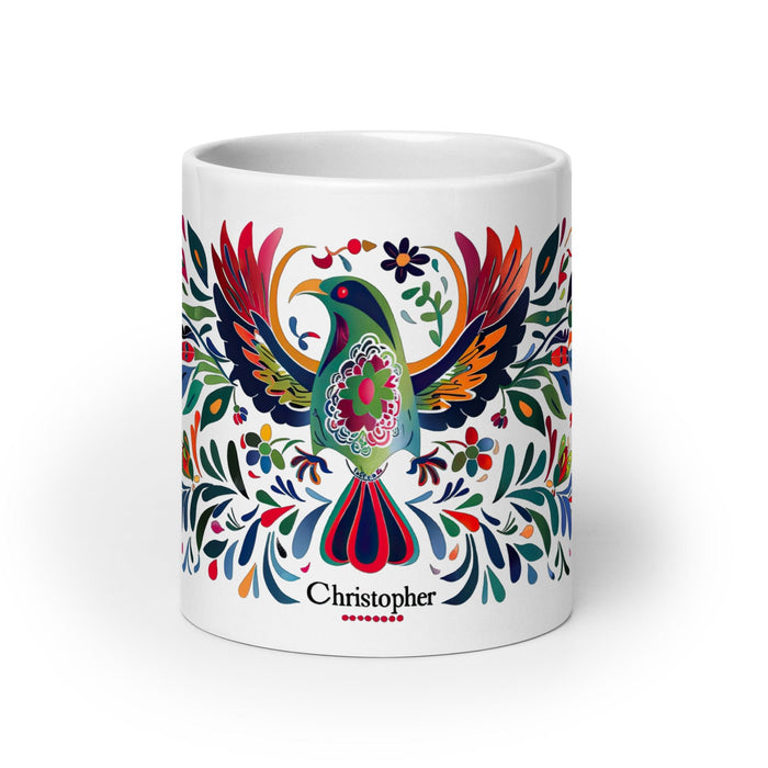 Tasse à café exclusive avec nom de Christopher, tasse à café pour le travail à domicile, la fierté espagnole mexicaine, tasse cadeau, calligraphie unique, tasse blanche brillante | C5