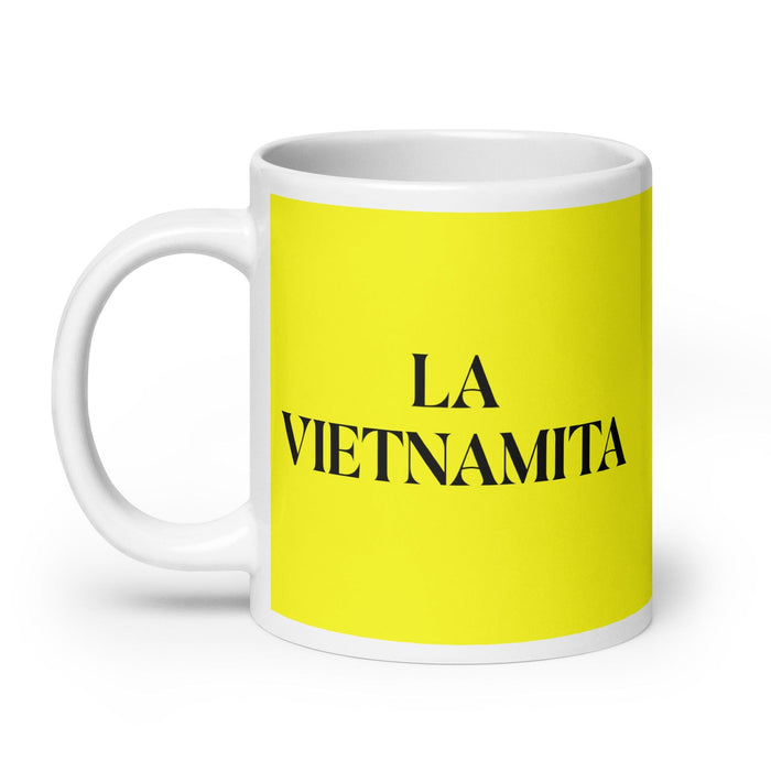 La Vietnamita La taza de café vietnamita divertida para el trabajo en casa o en la oficina Regalo de orgullo mexicano español Taza blanca brillante Taza amarilla