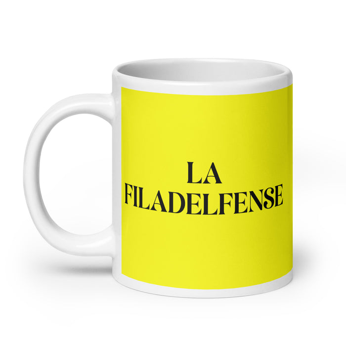 La Filadelfense The Philadelphian Funny Home Office Work Coffee Mug Mexican Spanish Pride Gift White Glossy Cup Yellow Card Mug