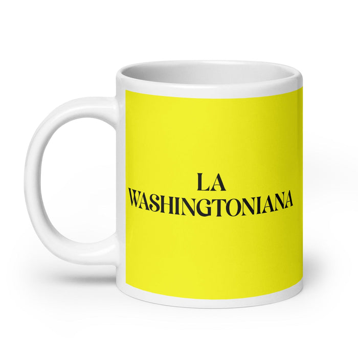 La Washingtoniana The Washingtonian (DC) Lustige Kaffeetasse für Zuhause, Büro, Arbeit, mexikanisches spanisches Pride-Geschenk, weiße glänzende Tasse, gelbe Karte