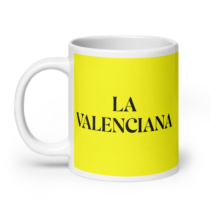 La Valenciana La taza de café divertida valenciana para el hogar, la oficina, el trabajo, el orgullo mexicano, el regalo, la taza blanca brillante, la taza amarilla con tarjeta