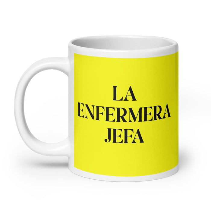 La Enfermera Jefa The Head Nurse Funny Home Office Work Coffee Mug Mexican Spanish Pride Gift White Glossy Cup Yellow Card Mug