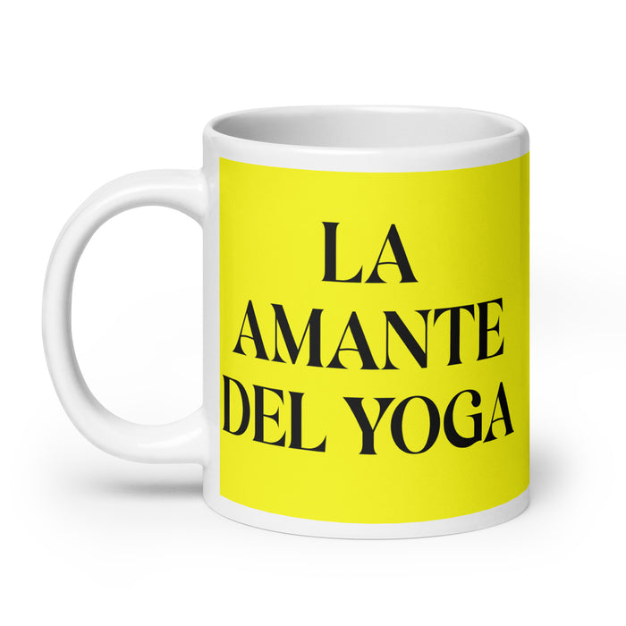 La Amante Del Yoga The Yoga Lover Funny Home Office Work Coffee Mug Mexican Spanish Pride Gift White Glossy Cup Yellow Card Mug