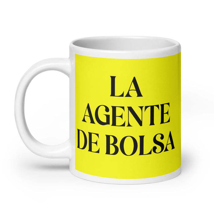 La Agente De Bolsa The Stockbroker Funny Home Office Work Coffee Mug Mexican Spanish Pride Gift White Glossy Cup Yellow Card Mug