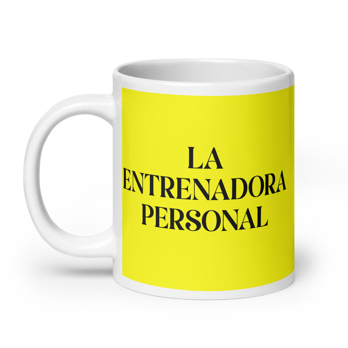 La Entrenadora Personal The Personal Trainer Funny Home Office Work Coffee Mug Mexican Spanish Pride Gift White Glossy Cup Yellow Card Mug