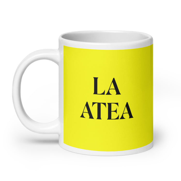 La Atea The Atheist Funny Home Office Work Coffee Mug Mexican Spanish Pride Gift White Glossy Cup Yellow Card Mug