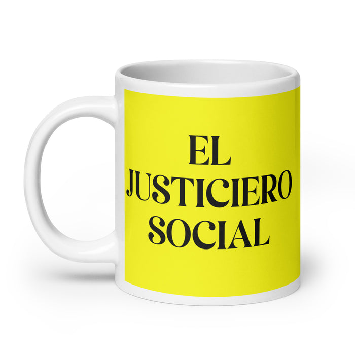 El Justiciero Social The Social Justice Advocate Funny Home Office Work Coffee Mug Mexican Spanish Pride Gift White Glossy Cup Yellow Card Mug