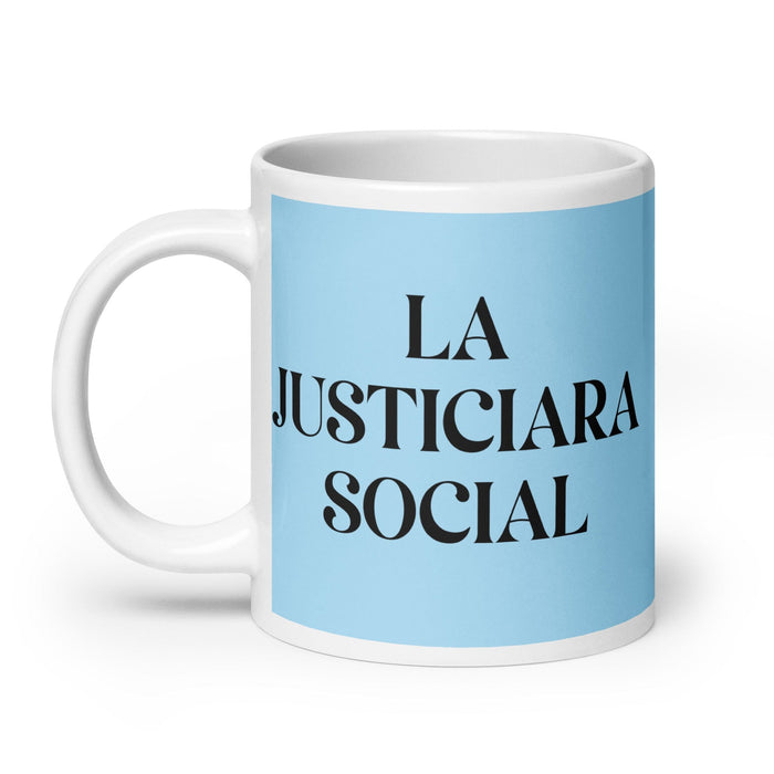 La Justiciara Social The Social Justice Advocate Funny Home Office Work Coffee Mug Mexican Spanish Pride Gift White Glossy Cup Sky Blue Card Mug