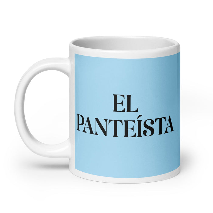 El Panteísta, der Pantheist, lustige Kaffeetasse für Zuhause, Büro, Arbeit, mexikanisches spanisches Pride-Geschenk, weiße glänzende Tasse, himmelblaue Kartentasse