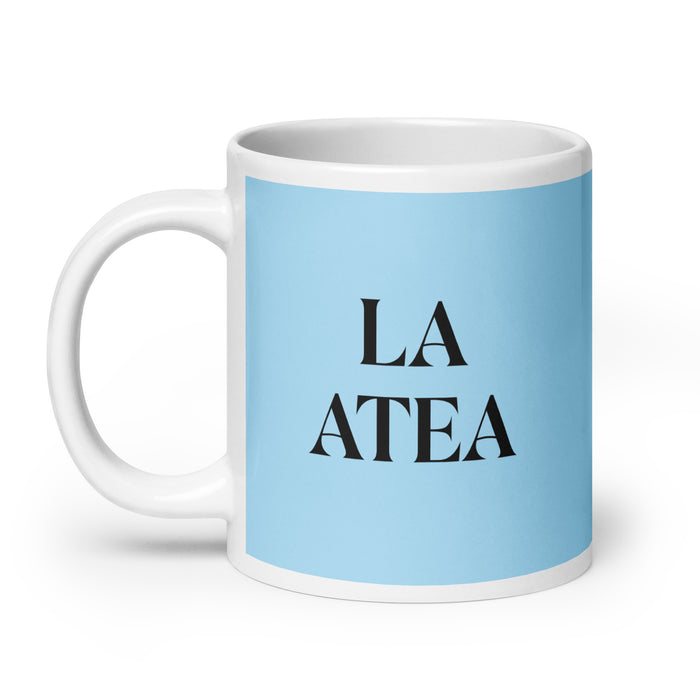 La Atea The Atheist Funny Home Office Work Coffee Mug Mexican Spanish Pride Gift White Glossy Cup Sky Blue Card Mug