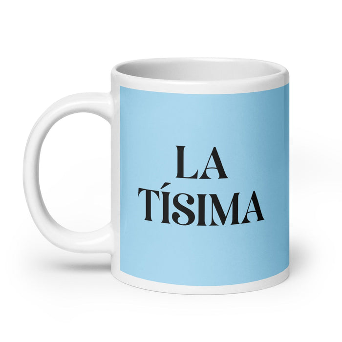 La Tísima The Real One Tasse à café amusante pour la maison ou le bureau Cadeau de fierté mexicaine espagnole Tasse blanche brillante Carte bleu ciel