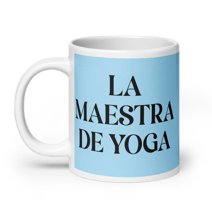 La Maestra De Yoga The Yoga Master Funny Home Office Work Coffee Mug Mexican Spanish Pride Gift White Glossy Cup Sky Blue Card Mug