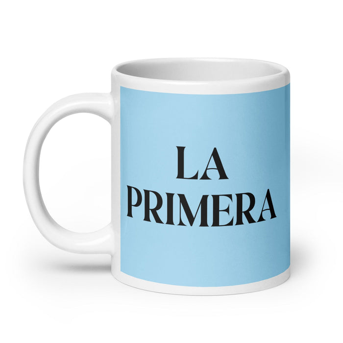 La Primera La première tasse à café amusante pour le travail à domicile ou au bureau Cadeau de fierté mexicaine espagnole Tasse blanche brillante Carte bleu ciel